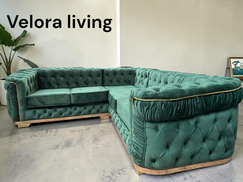 Emerald Chesterfield Corner Sofa – Luxury Handcrafted Velvet Statement Piece