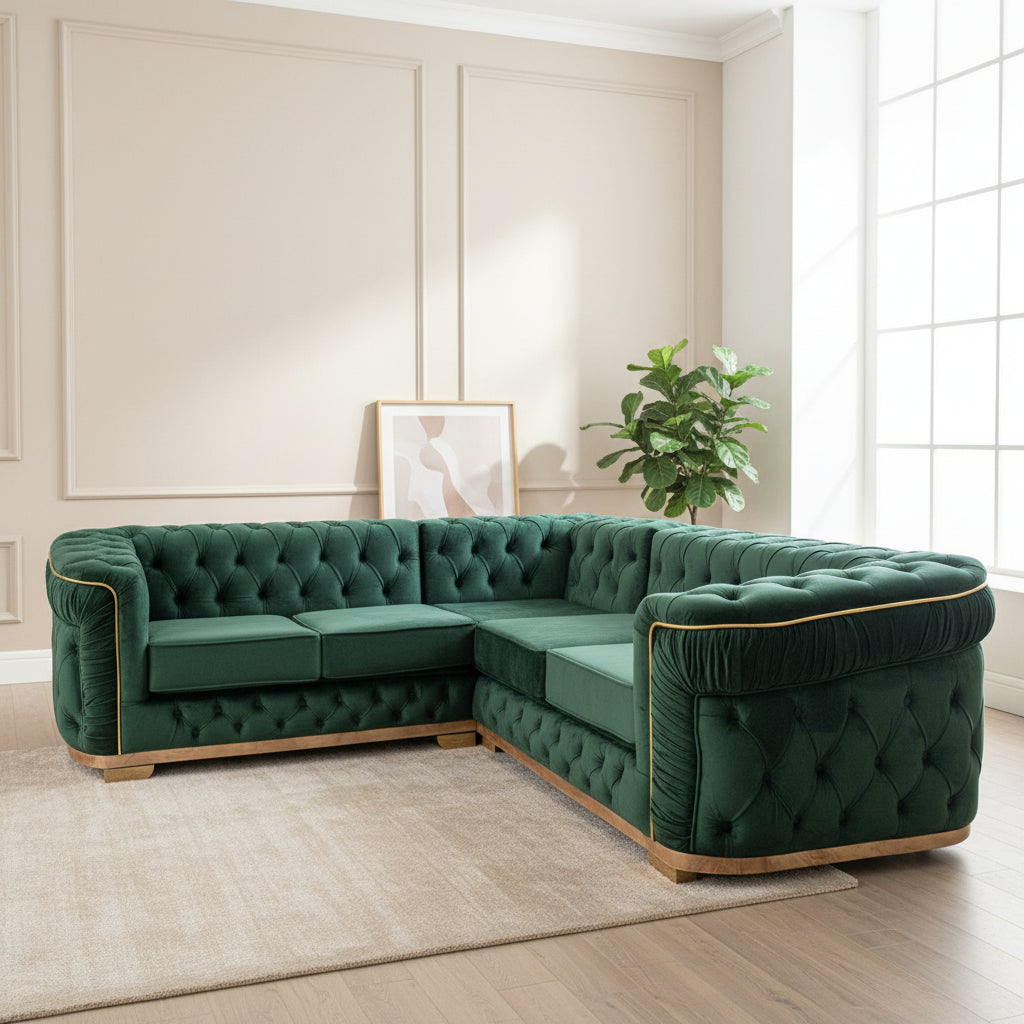 Monaco Chesterfield Corner Sofa in a stunning Emerald Green