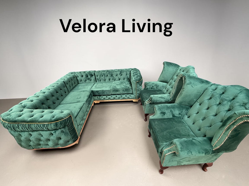 Emerald Chesterfield Corner Sofa – Luxury Handcrafted Velvet Statement Piece