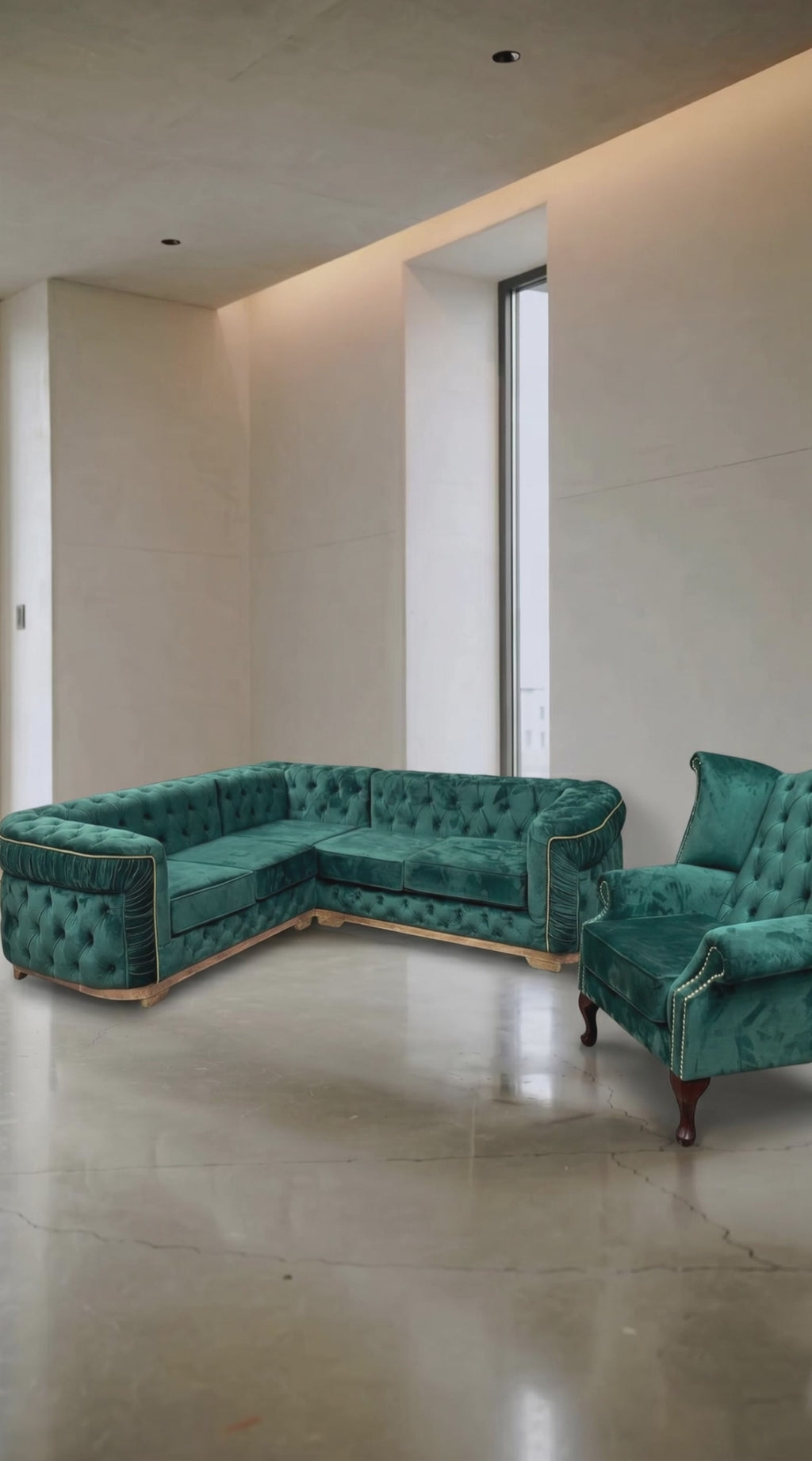 Emerald Chesterfield Corner Sofa – Luxury Handcrafted Velvet Statement Piece
