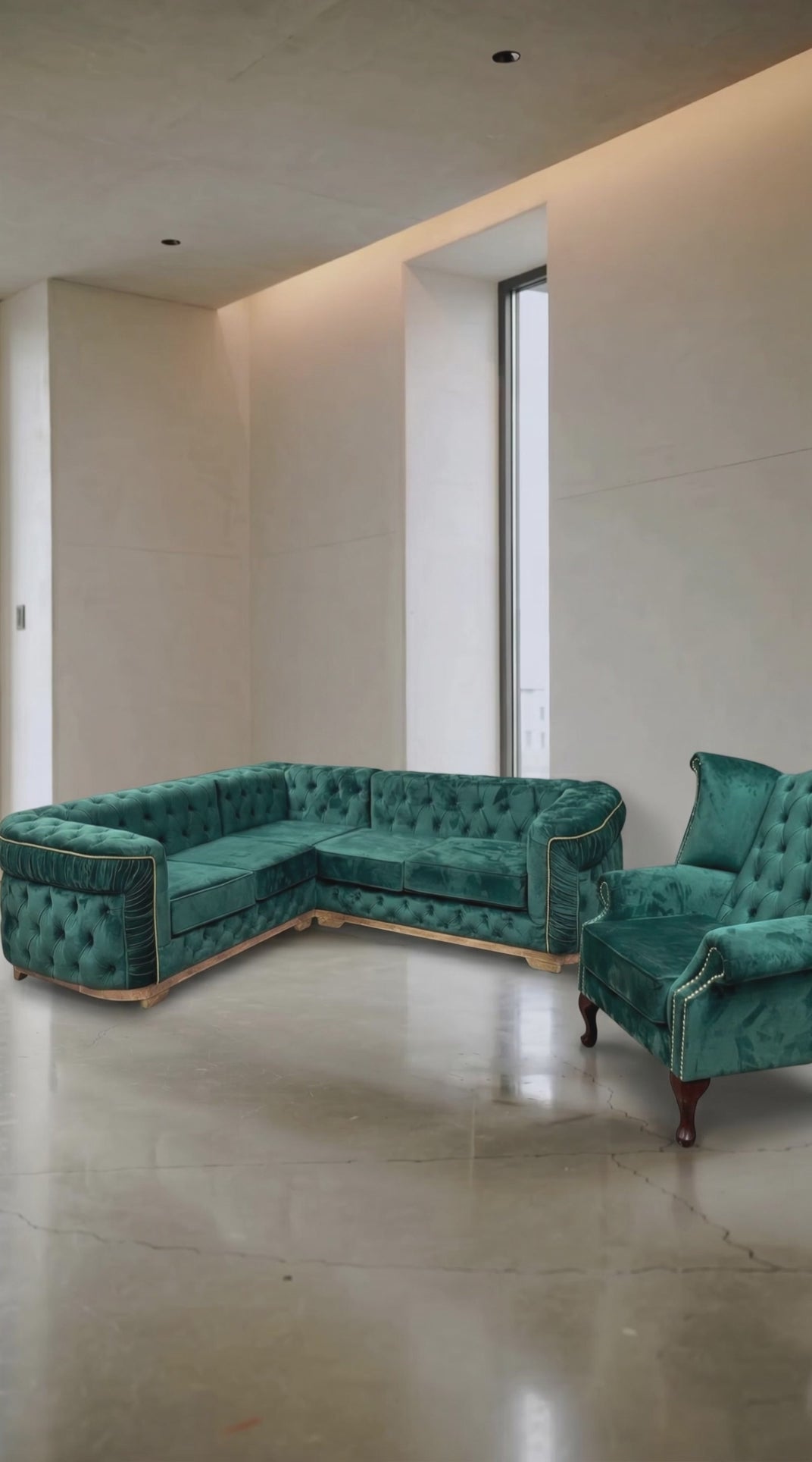 Emerald Chesterfield Corner Sofa – Luxury Handcrafted Velvet Statement Piece